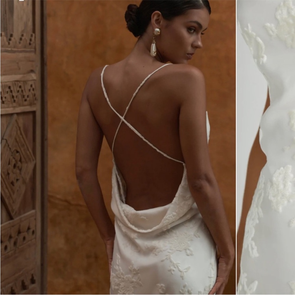 Meshki White Lace Backless Midi Dress